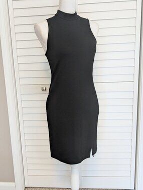 NWT Popular 21 Black Mock Neck Sleeveless Bodycon Mini Dress - Small